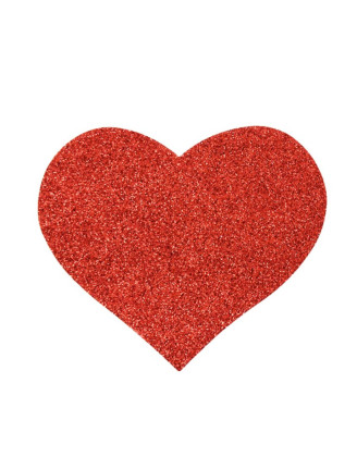 Paire de cache tétons adhésifs coeur pailleté rouge