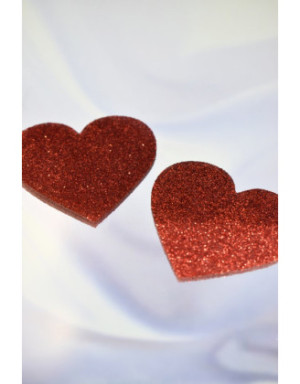 Paire de cache tétons adhésifs coeur pailleté rouge