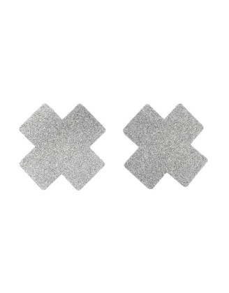 Paire de cache tétons adhésifs croix pailletée blanc