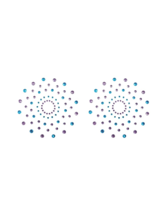 Paire de cache tétons adhésifs strass bleu et violet
