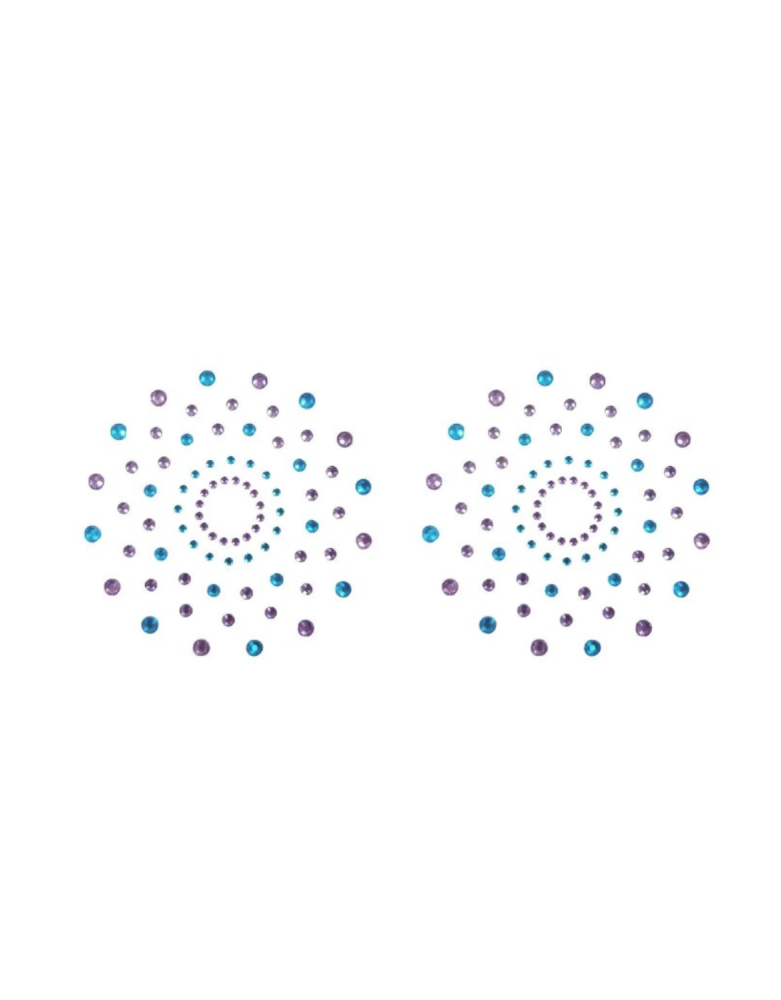 Paire de cache tétons adhésifs strass bleu et violet