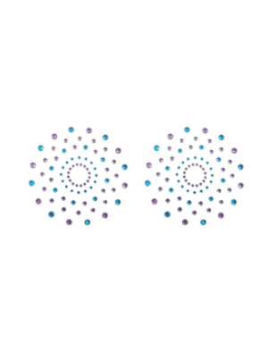 Paire de cache tétons adhésifs strass bleu et violet