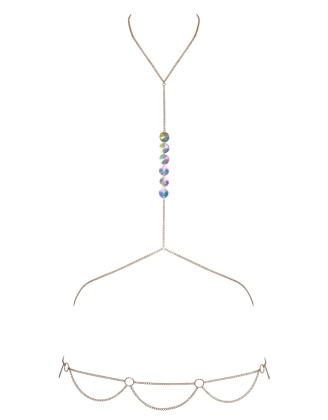 2 Chaines de corps dorées avec strass irisées effet hologramme