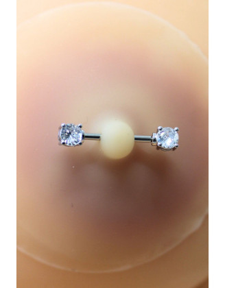 Paire de cache-tétons piercing barre faux diamant peau claire