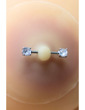 Paire de cache-tétons piercing barre faux diamant peau claire
