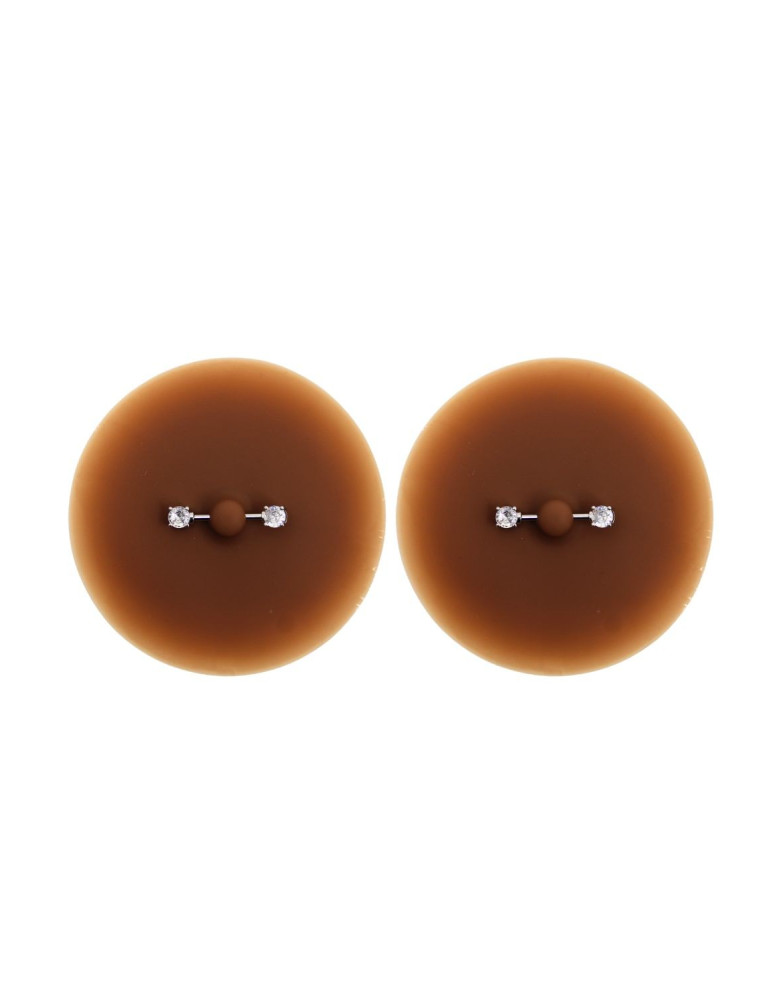 Paire de cache-tétons piercing barre faux diamant peau foncée