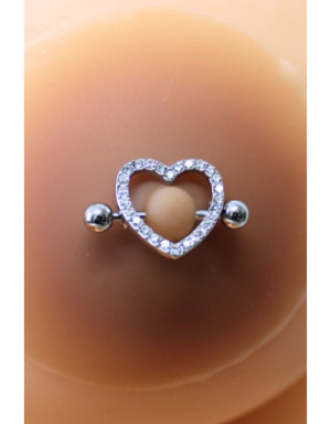 Paire de cache-tétons piercing barre coeur faux diamant peau métisse