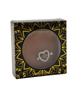 Paire de cache-tétons piercing barre coeur faux diamant peau foncée