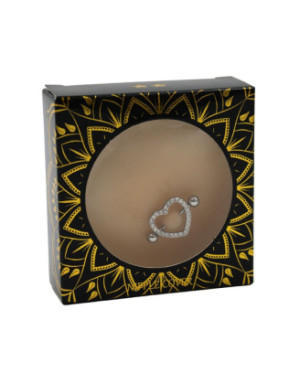 Paire de cache-tétons piercing barre coeur faux diamant peau claire