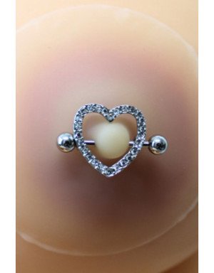 Paire de cache-tétons piercing barre coeur faux diamant peau claire