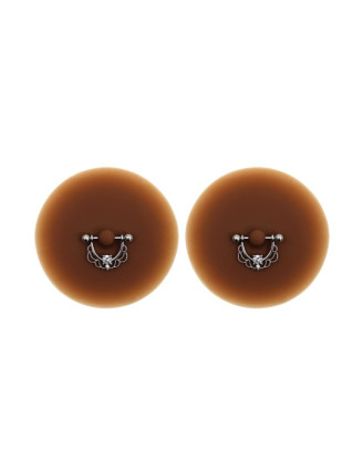 Paire de cache-tétons piercing barre demi-anneau faux diamant peau foncée