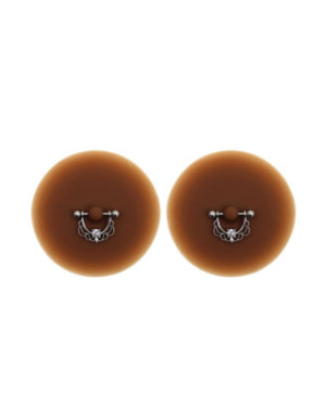 Paire de cache-tétons piercing barre demi-anneau faux diamant peau foncée
