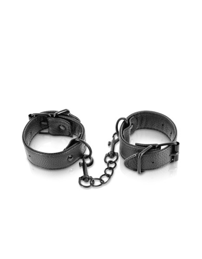 Menottes simili cuir noir ajustables Fetish Tentation