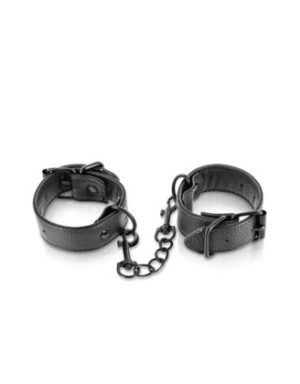 Menottes simili cuir noir ajustables Fetish Tentation