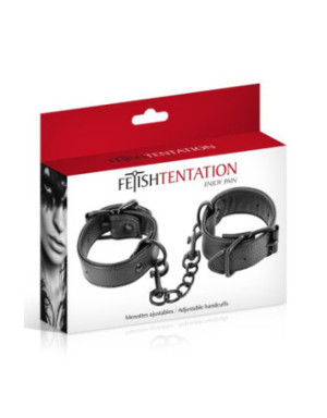 Menottes simili cuir noir ajustables Fetish Tentation