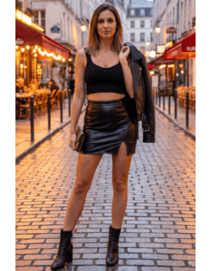Jupe sexy courte noire wetlook Alessia