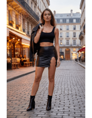 Jupe courte noire Elena fendue sur le côté