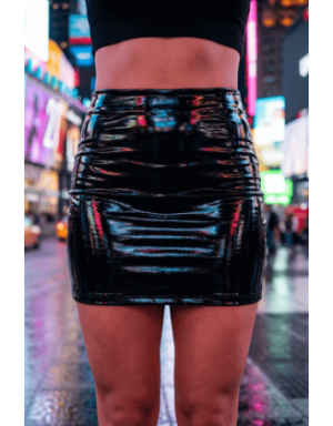 Jupe noire en simili cuir avec zip Lara