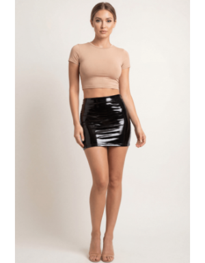 Jupe noire en simili cuir avec zip Lara