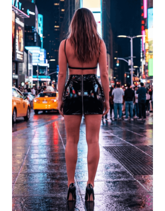 Jupe noire en simili cuir avec zip Lara