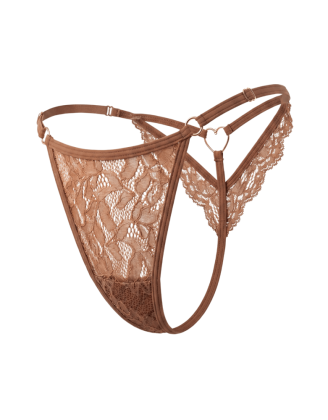 String taupe en dentelle avec bijou cœur doré