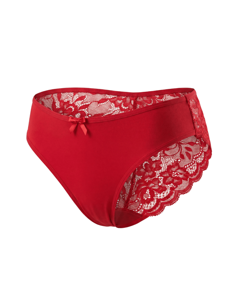 Culotte rouge en dentelle avec nœud en satin