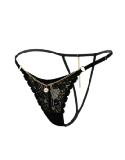 String noir en dentelle avec bijou et chaîne dorée