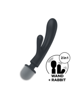 2 en 1 Vibromasseur rabbit et wand noir USB Triple Lover Satisfyer