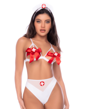 Déguisement infirmière 2 pièces avec soutien-gorge à lanières et nœuds - Mapalé