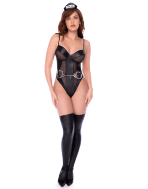 Body policier en résille transparente et wetlook avec détails métalliques - Mapalé