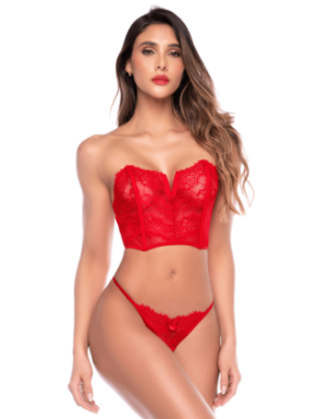 Ensemble 2 pièces bustier en dentelle rouge et string - Mapalé