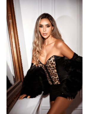 Corset bustier noir imprimé animalier à sequins avec laçage dos - Mapalé