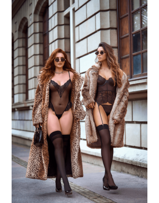 Ensemble 2 pièces avec bustier transparent à armatures et jarretelles noir - Mapalé