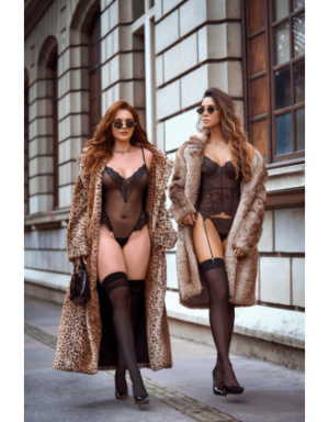 Ensemble 2 pièces avec bustier transparent à armatures et jarretelles noir - Mapalé