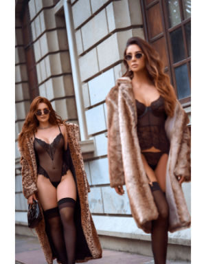 Ensemble 2 pièces avec bustier transparent à armatures et jarretelles noir - Mapalé