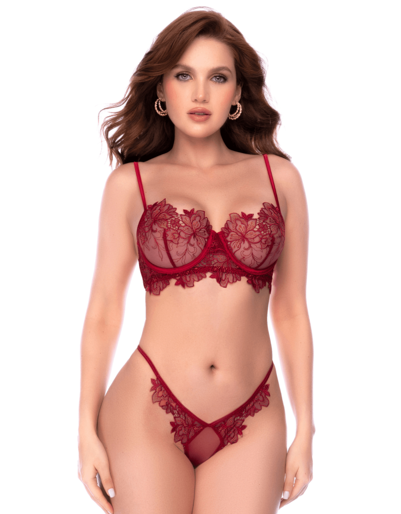 Ensemble 2 pièces en dentelle brodée bois de rose - Mapalé