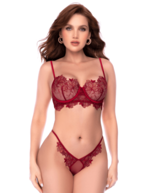 Ensemble 2 pièces en dentelle brodée bois de rose - Mapalé