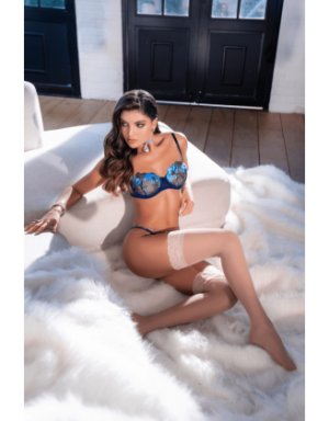 Ensemble 2 pièces transparent bleu poppy avec soutien-gorge brodé et string brésilien - Mapalé