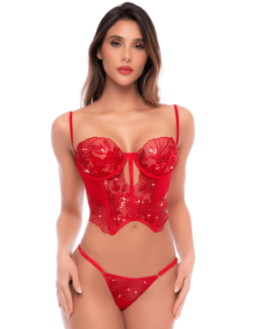 Ensemble 2 pièces rouge écarlate avec bustier brodé de sequins et string - Mapalé