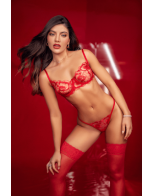 Ensemble 2 pièces rouge rubis avec soutien-gorge brodé à armatures et string - Mapalé