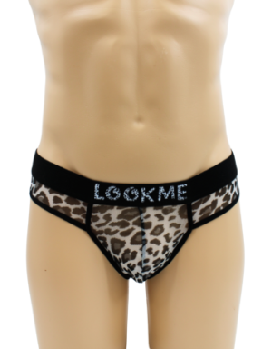 String en résille imprimé léopard gris