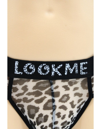 String en résille imprimé léopard gris