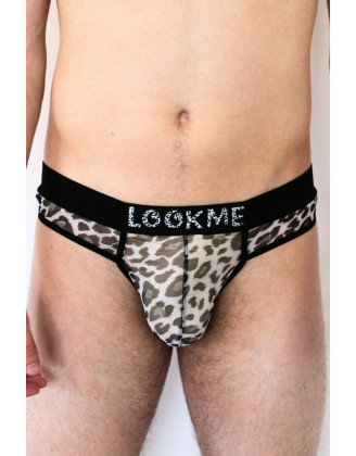 String en résille imprimé léopard gris