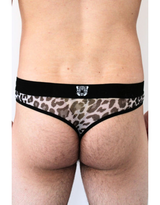 String en résille imprimé léopard gris