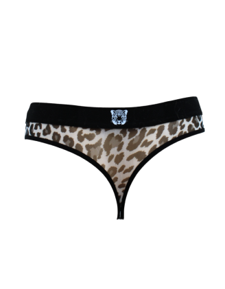 String en résille imprimé léopard gris