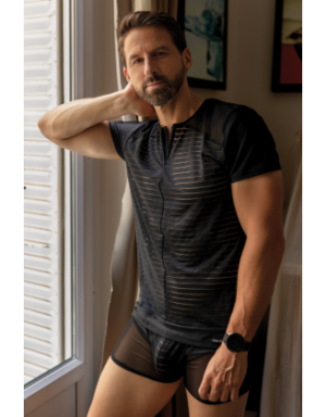 Boxer noir rayé opaque et transparent