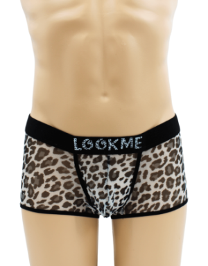 Boxer en résille imprimé léopard gris