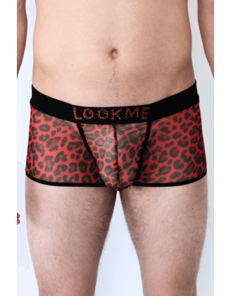 Boxer en résille imprimé léopard rouge