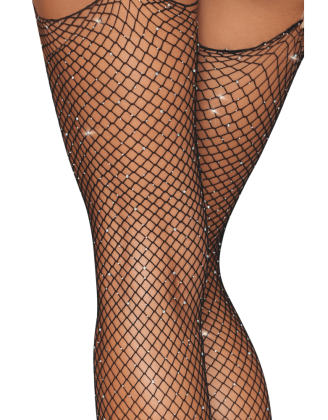 Bas résille large maille avec strass