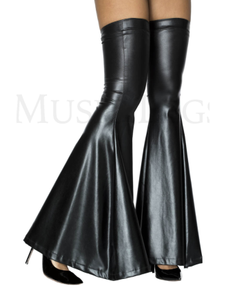 Bas patte d'éléphant en tissu effet mouillé noir